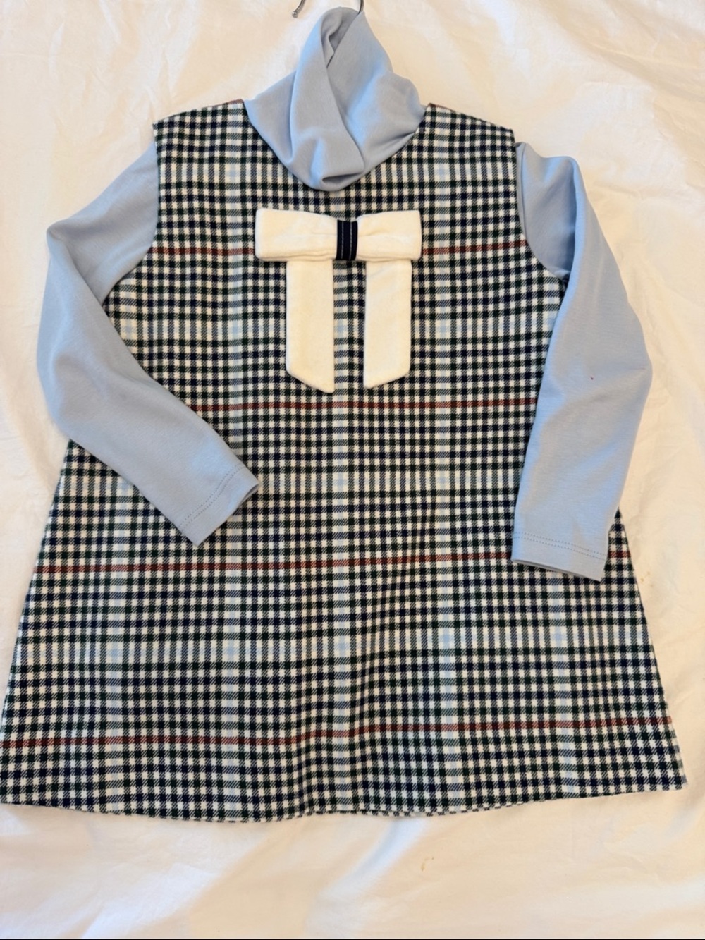 Beaufort Bonnet Girls' Blue Plaid Bow Jumper & Turtleneck